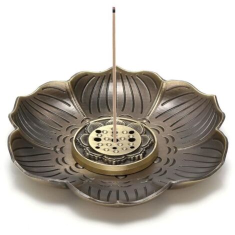 Brûleur d\'encens - Vintage - Fleur de Lotus - 95 mm - Alliage - Décoration Bouddhiste