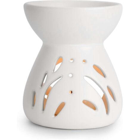 Brûleur d'huiles essentielles 2024 en céramique blanche, chauffe-cire parfumée avec porte-bougie chauffe-plat décoratif.