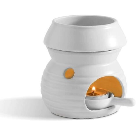Brûleur d'huiles essentielles à cire fondue 2024 avec cuillère à bougie, brûleur d'aromathérapie en céramique blanche amovible