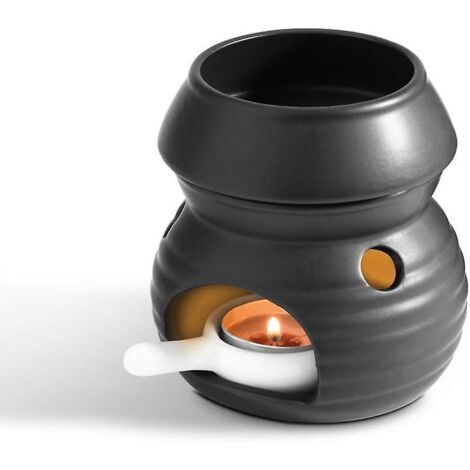 Brûleur d'huiles essentielles à cire fondue avec cuillère à bougie, brûleur d'arômes en céramique noire amovible, chauffe-cire assorti, diffuseur d'arômes, porte-tarte, diffuseur d'arômes H