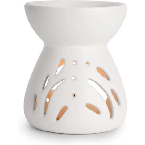 Brûleur d'huiles essentielles en céramique blanche, chauffe-cire parfumée avec porte-bougie chauffe-plat, brûleur d'arômes décoratif pour la maison, le bureau ou un anniversaire