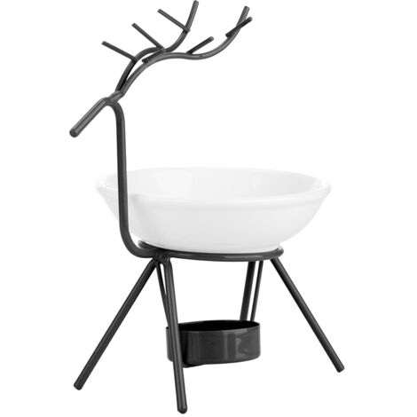 Brûleur d'huiles essentielles en céramique et acier inoxydable, forme cerf, noir - Décoration intérieure élégante