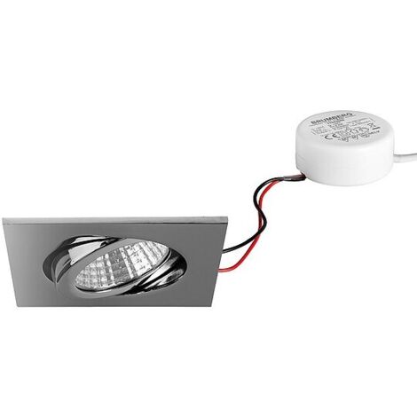 Brumberg LED Einbaustrahler, 230V, 6W, 3000K, 640 lm eckig, chrom, dimmbar, Rundkonverter - mit Netzteil - 82 x 4 mm