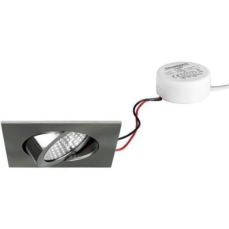 Brumberg LED Einbaustrahler, 230V, 6W, 3000K, 640 lm eckig, nickel, dimmbar, Rundkonverter - mit Netzteil - 82 x 4 mm