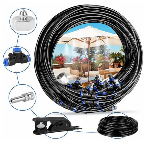 Brumisateur de Terrasse, 15M 15Buse Système de Brumisation Brumisateur Jardin Refroidissement avec Tuyau Durable et Buses Amovibles pour Jardin Terrasse Trampoline Serre
