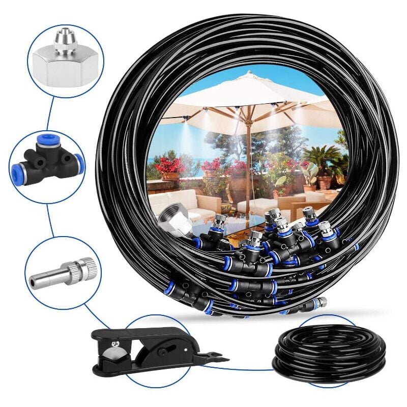Brumisateur de Terrasse, 20M 20Buse Système de Brumisation Brumisateur Jardin Refroidissement avec Tuyau Durable et Buses Amovibles pour Jardin