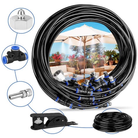 AAFGVC Brumisateur de Terrasse, 20M 20Buse Système de Brumisation Brumisateur Jardin Refroidissement avec Tuyau Durable et Buses Amovibles pour Jardin Terrasse Trampoline Serre