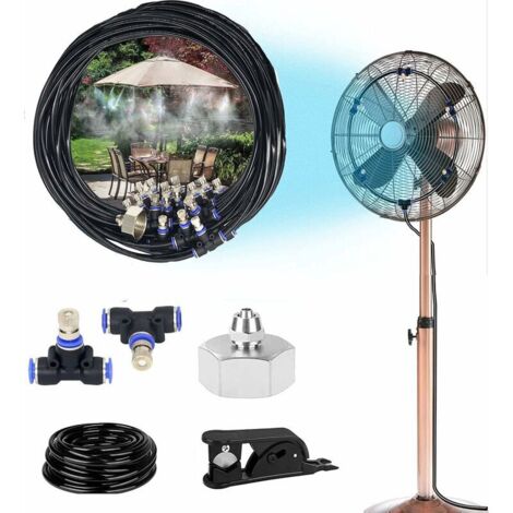 Brumisateur de Terrasse, Brumisateur Exterieur Con Buse Brumisateur Ajustable, Système de Brumisation Gazebo, Trampoline, Ventilateur Brumisateur, 20 mètres de Tuyau et 20 Buses métalliques