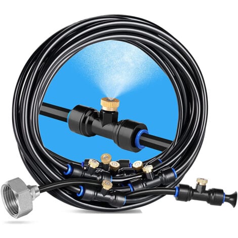 CREA Brumisateur Exterieur, 18M Brumisateur Terrasse avec 20 Buse Brumisateur +6 Buses de Rechange+1Adaptateur (en Laiton, 3/4") Brumisateur pour Patio Jardin Serre Trampoline pour Parc Aquatique