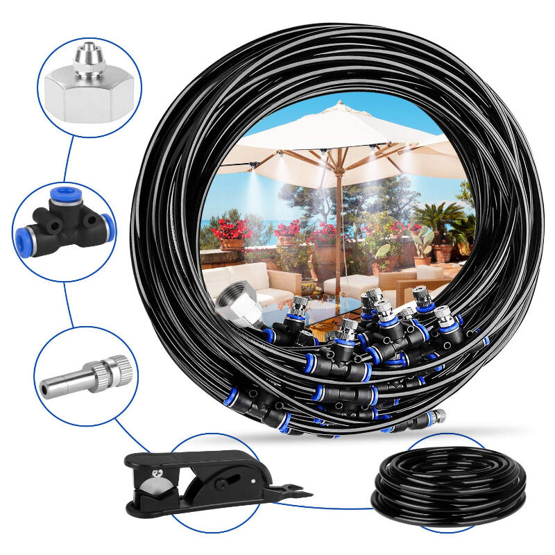Brumisateur Exterieur, 20M Brumisateur Terrasse avec 20 Buse Brumisateur (en Laiton, 3/4') Brumisateur pour Patio Jardin Serre Trampoline pour Parc