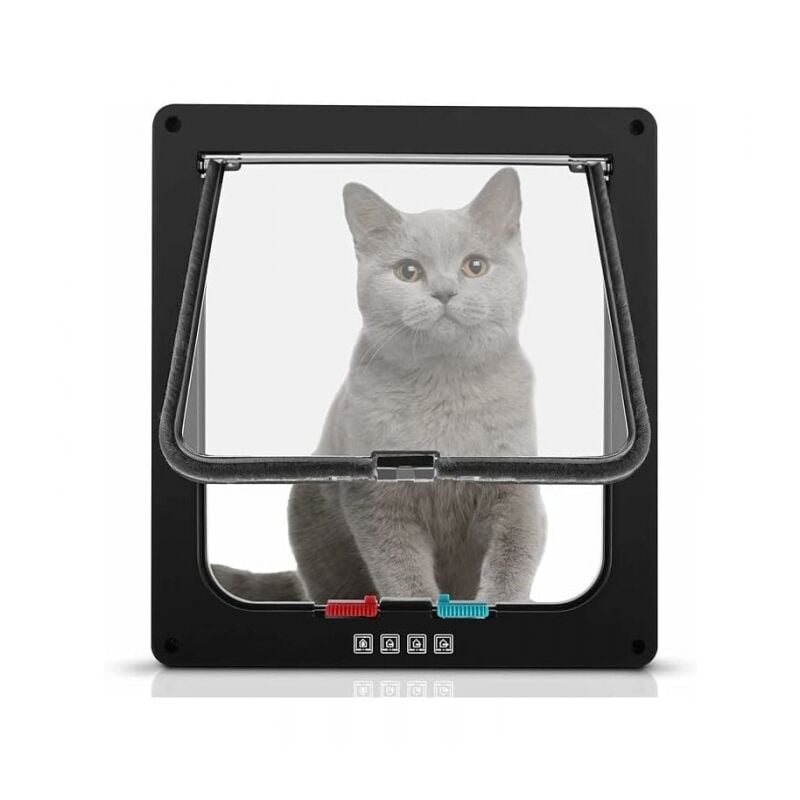 Noir chatière pour Chat avec magnétique à 4 Voies, Porte pour Animaux de Compagnie pour Chats et Petits Chiens, Porte pour Chat avec Tunnel,L