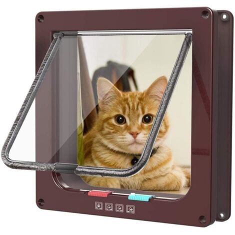 Brun chatière pour Chat avec magnétique à 4 Voies, Porte pour Animaux de Compagnie pour Chats et Petits Chiens, Porte pour Chat avec Tunnel,XL