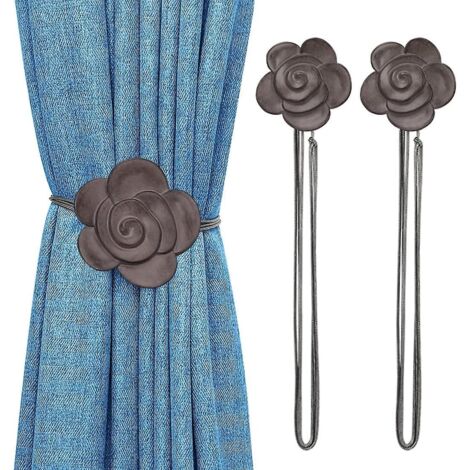 brun-embrasse  Rideaux Magntique En Forme De Camlia, 1 Paire De Boucle De Rideau Aimante, Accessoires Pour Rideaux, Attache De Rideau Magnifique P