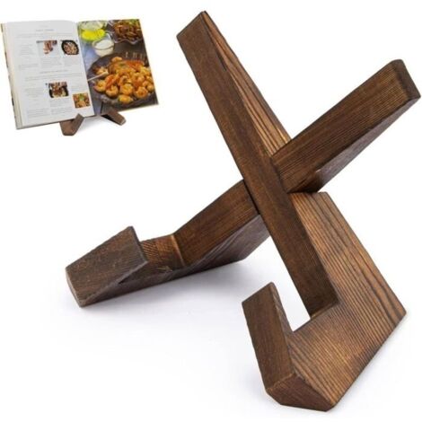 (Brun rustique)Support de Livre de Cuisine - Artisanal - Bois Massif - Rustique - Multifonctionnel - Durable