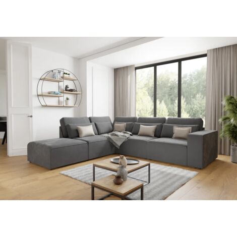 Brunchild - Modulare Ecksofa in Grau Samt-Stoff mit Rücken und Lendenkissen