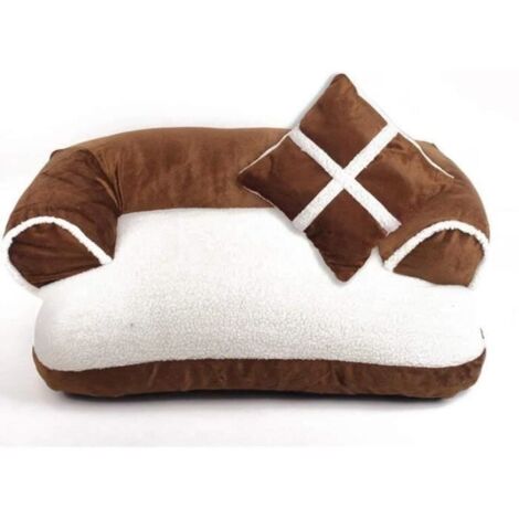 (Brun)Coussin avec Oreiller pour Chien Chat Canapé-lit Couchage Amovible Lit Matelas Panier Corbeille Déhoussable pour Chien 60 x 40cm Brun