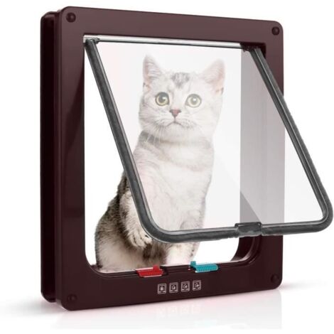 (Brune)23.5 x 25 x 5.4cm Chatière pour Chat magnétique, Chatière Silencieux double verrouillable trappe Facile à Installer pour chat-brune