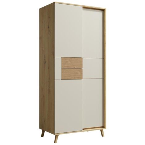 BRUNO Armoire penderie 2 portes 87x193 cm en bois clair design intemporel Blanc