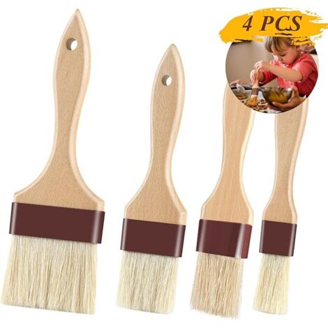 Brush À Pâtisserie - Soies De Sanglier Naturelles - Manche En Bois De Hêtre - Pour Badigeonner Huile Beurre Sauce Œuf - Lot De 4 (1" Et 1,5")