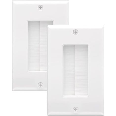Brush Wall Plate - 1-Gang Cable Pass Through - For Low Voltage Wires - Wall Mount TV Cord Hider - 2 Pack - White
