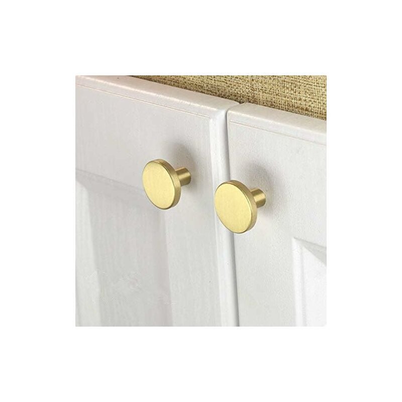 Brushed Brass Furniture Knobs, Gold Dresser Drawer Knobs, for Cabinets, Cupboards, Bathroom, Bath and Kitchen, Pack of 10 (Round)