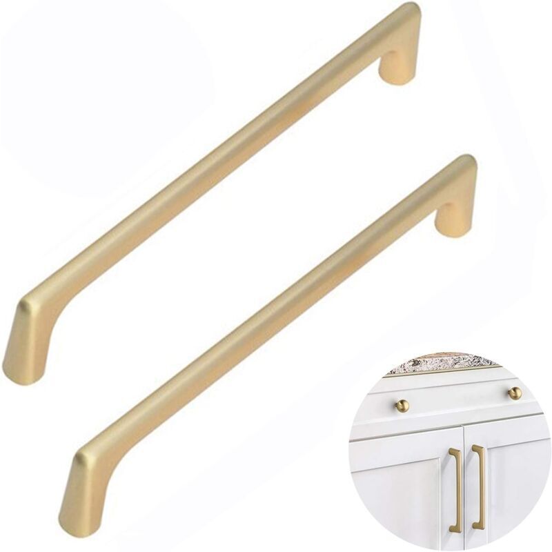 Brushed Brass Kitchen Drawer Handles Set, Furniture Handles, Modern Drawer Pulls for Kitchen, Bedroom, Cupboard, 160mm Hole Center