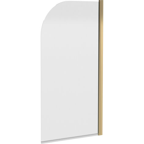 Brushed Brass Reversible Hinged 6mm Glass Bath Shower Screen, 1430 x 790mm