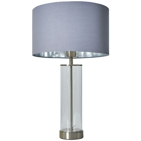 Brushed Chrome & Clear Tube Table Lamp With Large Lampshade