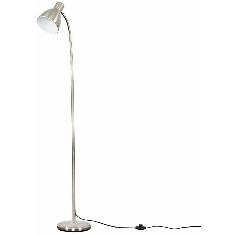 Brushed Chrome Adjustable Reading / Craft Floor Lamp - 6W LED GLS Bulb Warm White