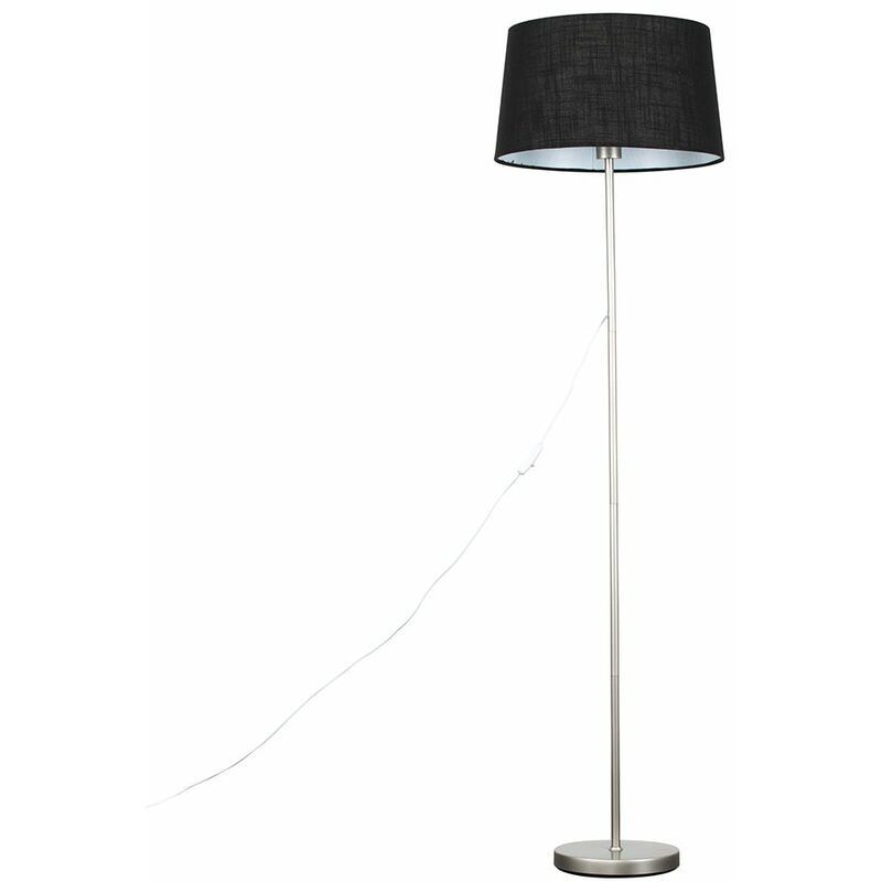 Minisun - Charlie Stem Floor Lamp in Brushed Chrome + Doretta Shade - Black