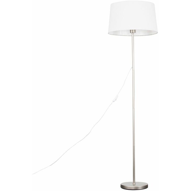 Minisun - Charlie Stem Floor Lamp in Brushed Chrome + Doretta Shade - White