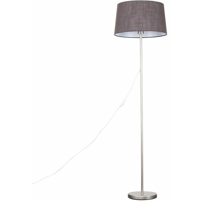 Minisun - Charlie Stem Floor Lamp in Brushed Chrome + Doretta Shade - Dark Grey + LED Bulb