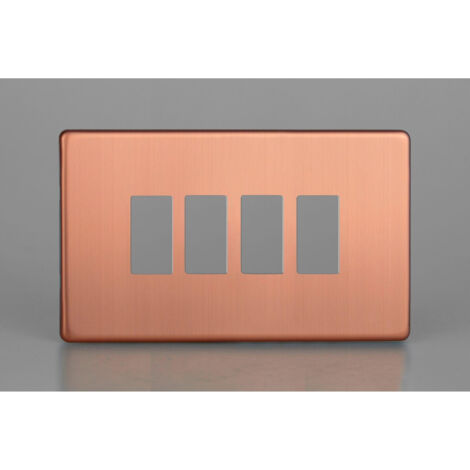 Brushed Copper 4-Gang Screwless Powergrid Plate - Varilight