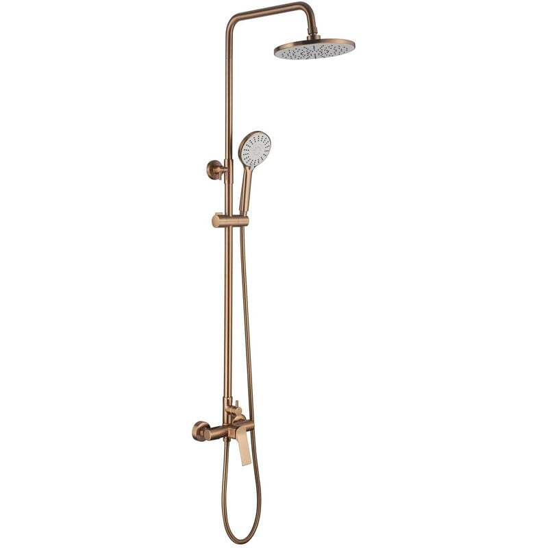 Invena - Brushed Copper Shower Mixer 2 Way Set Rainfall Shower Rail