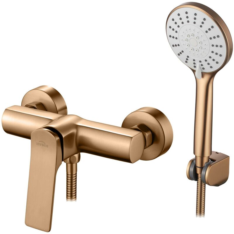 Brushed Copper Shower Mixer Tap Wall Mounted Single Lever