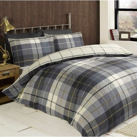 Brushed Cotton Bedding Tartan Duvet Cover Set Warm Soft Quilt Cover Bed Set