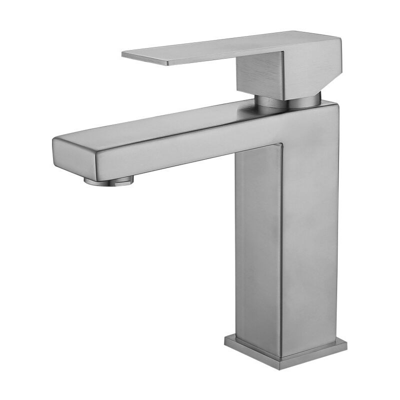 Tonchean - Brushed faucet square hot and cold basin bathroom washbasin single hole basin bathroom silver faucet