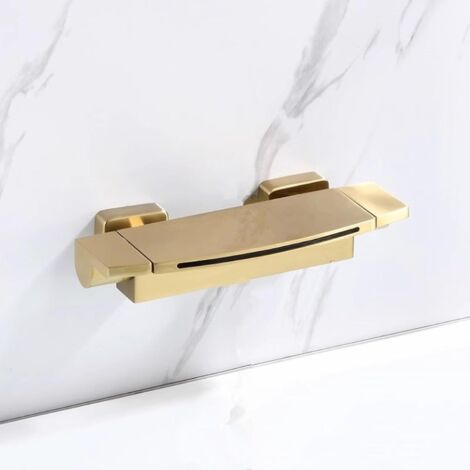 Brushed gold brass waterfall wall-mounted bathtub faucet, hot and cold water, elegant design