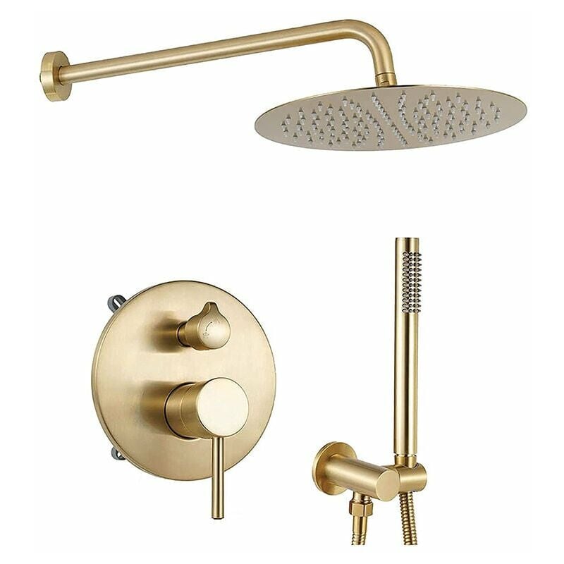 Brushed Gold Concealed Shower Set, 10' Concealed Shower Kit with Hand Shower, Shower Systems, Bathroom Shower Mixer Tap