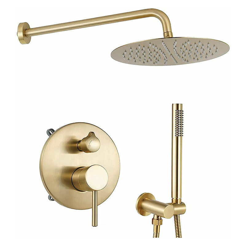 Brushed Gold Concealed Shower Set, 10' Concealed Shower Kit with Hand Shower, Shower Systems, Bathroom Shower Mixer Tap