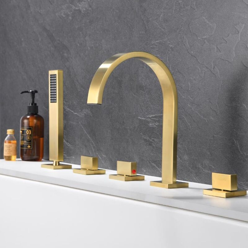 Brushed gold deck-mounted bath-shower mixer tap - C?falu
