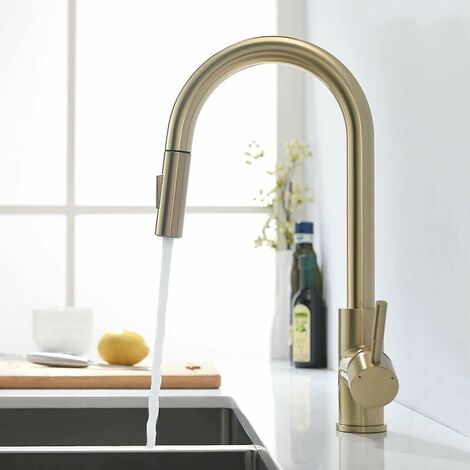 Brushed Gold Kitchen Faucet with Pull Out Spray 360 Degree Swivel Kitchen Faucet for Kitchen Sink Mixer Tap
