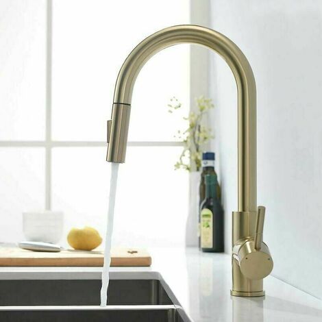 Brushed Gold Kitchen Faucet With Pull Out Spray 360° Swivel Kitchen Mixer Tap For Kitchen Sink Mixer Tap