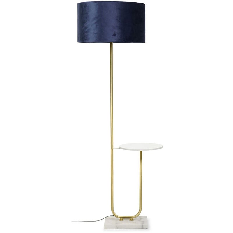 Brushed Gold Large Floor Lamp Marble Coffee Table Living Room Light Velvet Shade - Navy + led Bulb