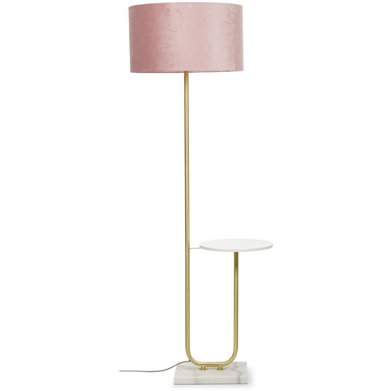 Brushed Gold Large Floor Lamp Marble Coffee Table Living Room Light Velvet Shade - Blush + led Bulb