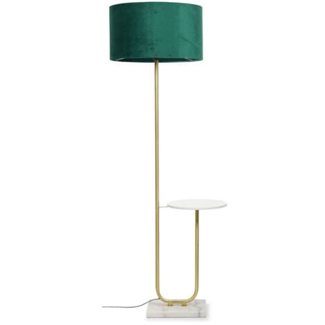 VALUELIGHTS Brushed Gold Large Floor Lamp Marble Coffee Table Living Room Light Velvet Shade - Forest Green - No Bulb