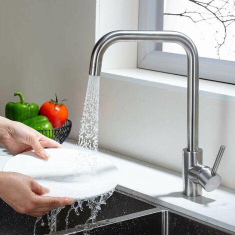 Brushed Kitchen Faucet 2 Nozzles to Choose From 360° Swivel Spout Ecological Sink Faucet Brass Kitchen Mixer Tap Stainless Steel SS304 Kitchen Faucets