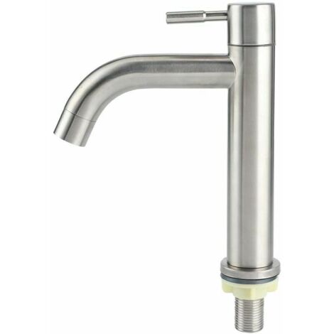 Brushed Stainless Steel G1/2 Single Hole Large Cold Basin Faucet, Quick Open Faucet for Bathroom Sink, Balcony, Household Washbasin-Vase Sink Faucet