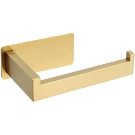 Brushed Toilet Roll Paper Holder Self Adhesive Storage Holders Free Standing Stainless Steel Tissue Hanger No Drill for Bathroom and Kitchen Accessory Square 304 (Gold)