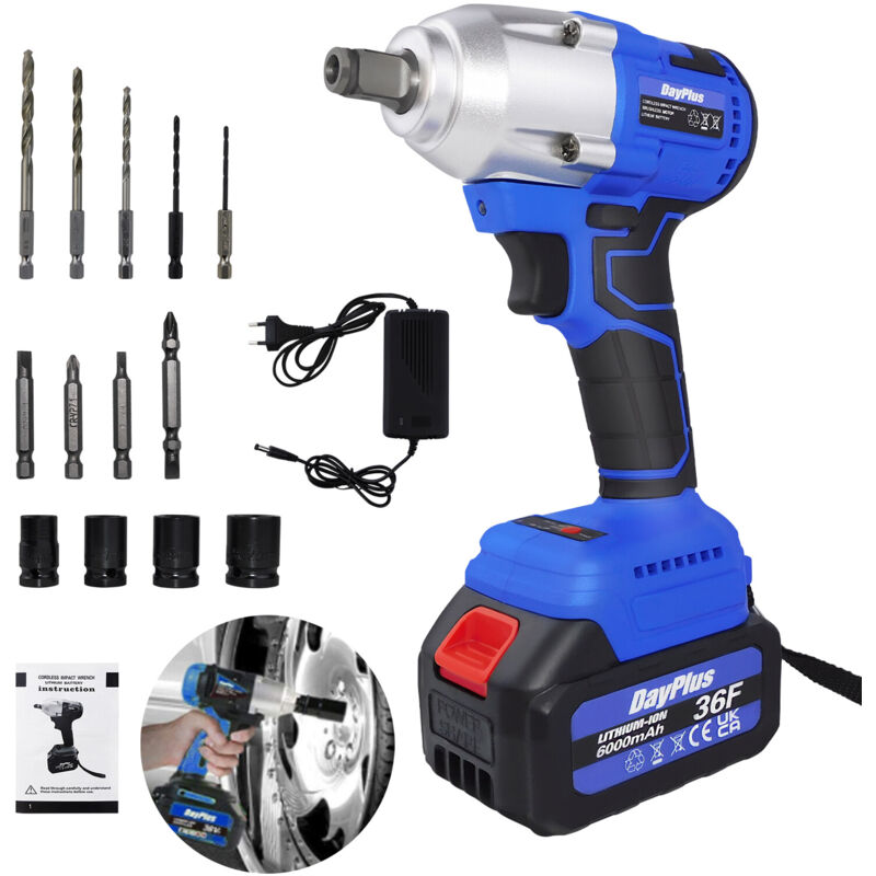Brushless Battery impact driver, couple de remplacement de pneu 420nm, 21v 1 / 2 'clé carrée, batterie 6,0 Ah. Charge rapide, avant, fonction inverse